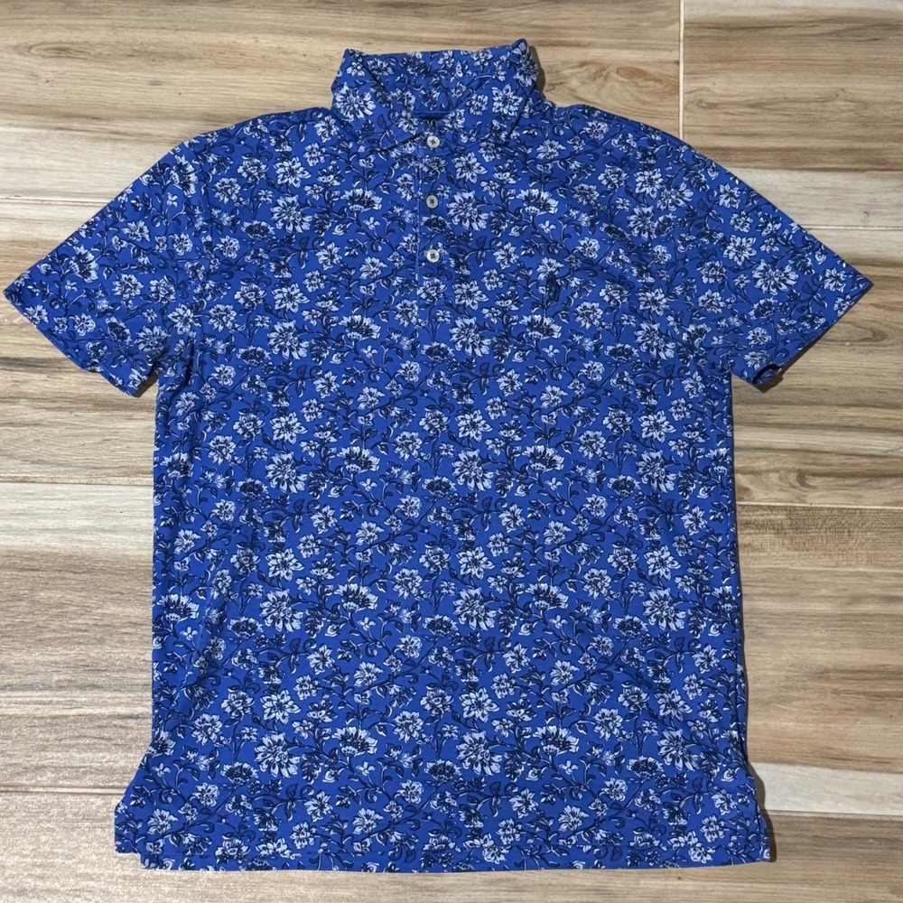 Polo Ralph Lauren Mens Custom Slim Fit Floral Print Polo Shirt Blue Small